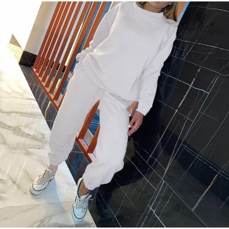 Ladies Two Piece Solid Color Sweat Set