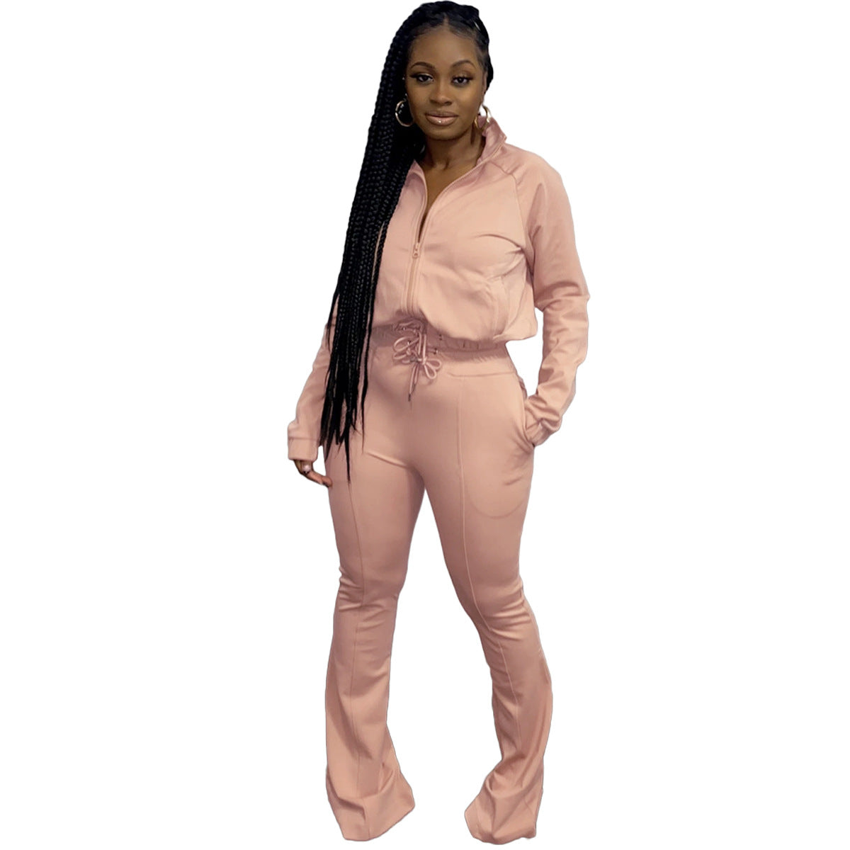 Women's Solid Color Athleisure Two Piece Set