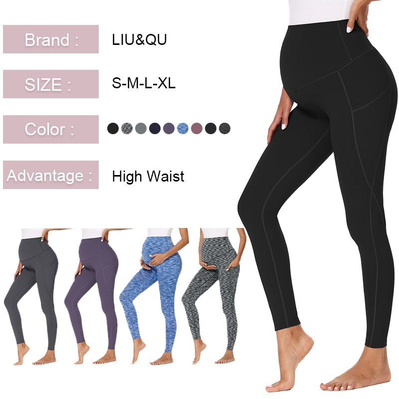 Pregnancy Mama Clothing Women's Maternity Yoga Pants with Pockets