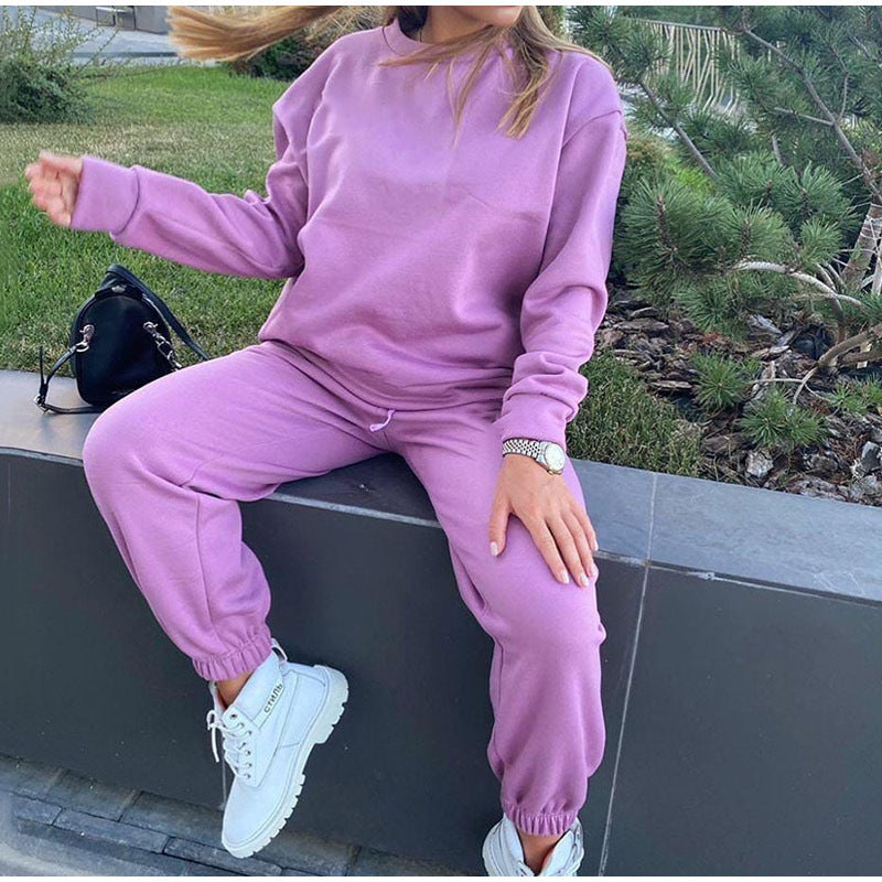 Ladies Two Piece Solid Color Sweat Set