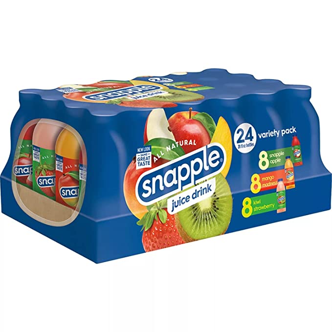 Snapple Juice Variety Pack - 3 Flavors Included 8 Mango Madness Kiwi Strawberry Apple, All Natural Delicious Beverage 2 Boxes (20 oz. / 24pk per Box)